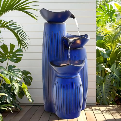 30" H Ceramic Outdoor Water Fountain with Lights