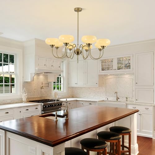 Large 8 Light Chandelier Modern Sputnik Chandeliers Flush Mount Ceiling Lights Cream Adjustable Height Pendant Lighting Vintage Gold Chandeliers with Light Yellow Glass Classic Ceiling Light