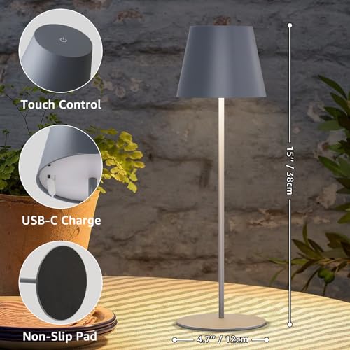 2 Pack Cordless Table Lamp Rechargeable 5000mAH Battery Operated Lights Touch Control LED Portable Desk Lamps 3 Color Dimming for Outdoor Coffee Bedroom Kitchen (2 Count)