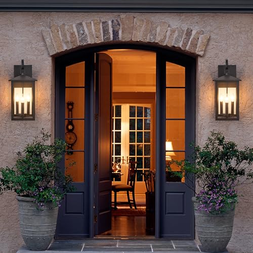 3 Light 9 inches Wide 20.5 inches High Large Wall Lantern Light with Textured Black Finish and Clear Glass New Traditional Outdoor Wall Lights for a Porch