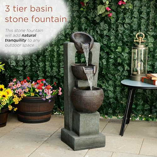 TZL400 34" 3 Tier Basin Cascading Fountain with LED Lights