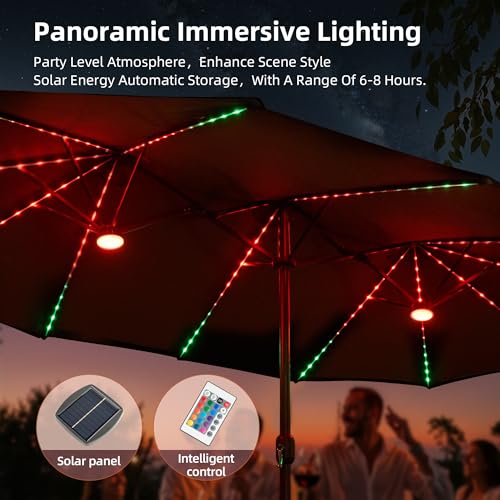 15Ft Patio Umbrella With Multicolor Solar Light
