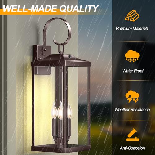 24" Extra Large Oil Rubbed Bronze Dusk to Dawn Outdoor Wall Lantern 3 (2 Count)
