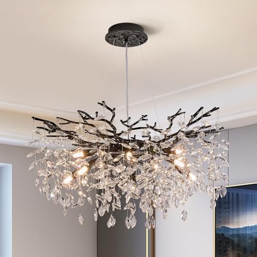 Modern Tree Branch Crystal Chandelier Luxury Black Crystal Pendant Lighting 30" Contemporary 10