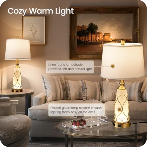 25.6" Glass Gold Table Lamps Set of 2 (2 Count)
