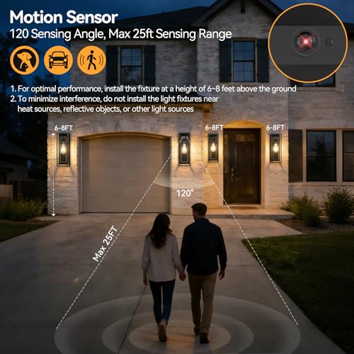 18" Motion Sensor Outdoor Sconce Lights for House (2 Count)
