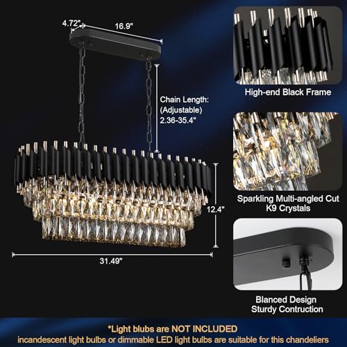 Modern Rectangular Chandelier Black and Gold Crystal Chandeliers