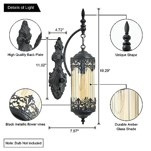 Antique Gothic Amber Glass Wall Sconce for Bedroom