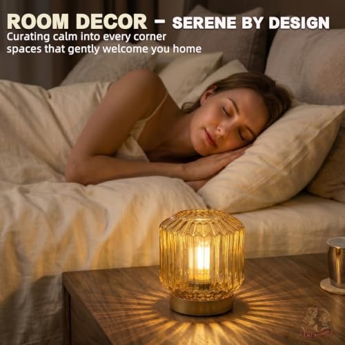 Amber Glass Cordless Battery Operated Lantern Table Lamp
