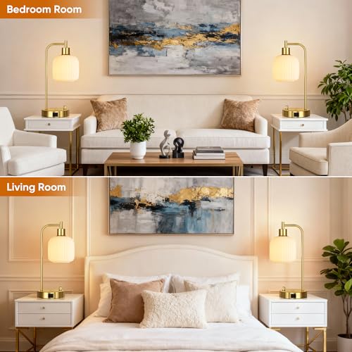 Cream Glass Table Lamps Set of 2 (2 Count)