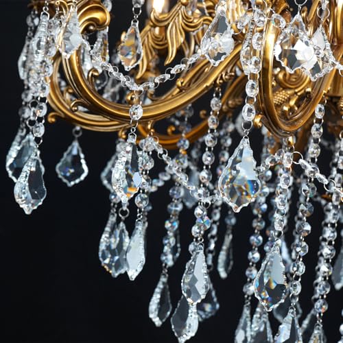 Antique Bronze Crystal Chandelier Large 36.4" Luxury Antique Gold Fixture