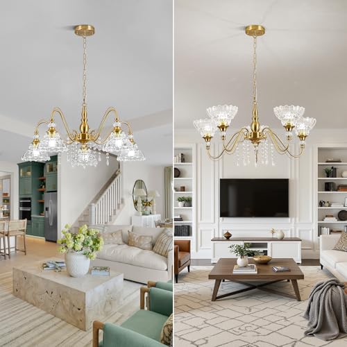 5 Light Vintage Chandelier in Brushed Gold Finish with Flower (5-Light / Gold)