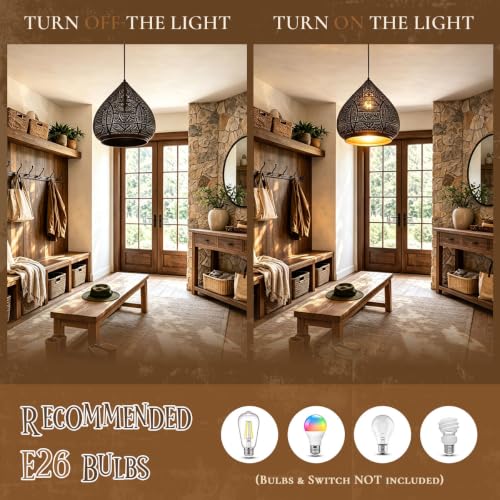 Plug in Pendant Light for Ceiling Black Hanging Light Moroccan Lamp