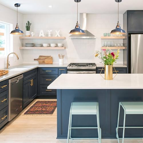 Kitchen Pendant Light Blue Metal Barn Shade Modern Dimmable Pendant