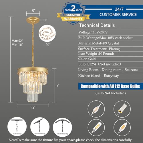 Gold Crystal Chandeliers for Dining Room