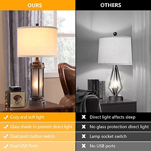 25" Farmhouse Lamps for Living Room with 2 USB C+A Ports