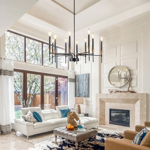 Black and Gold Chandelier 26.8 Inch Farmhouse Dining Room Light Fixture