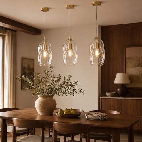 Glass Pendant Lights Kitchen Island Modern Gold Organic Clear Glass Light