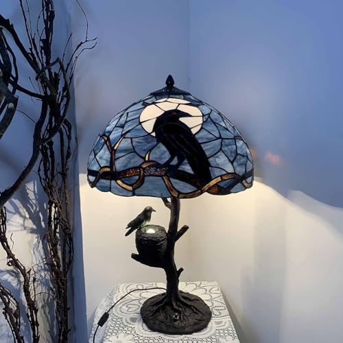 L10968 Raven Nest Tiffany Style Stained Glass Table Lamp