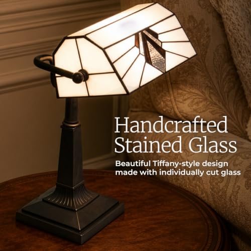 Tiffany Style Bankers Desk Lamp with Stained Glass Shade