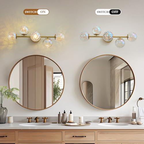 Brushed Gold LED Stained Hammered Glass Globe Bathroom Vanity Light