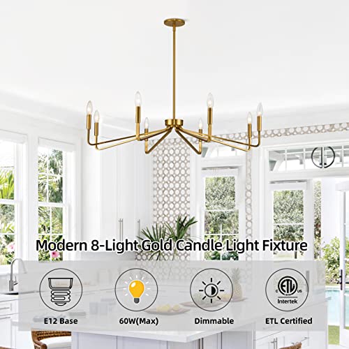 8 Light 38" Brass Modern Candle Chandelier for Dining Living Room