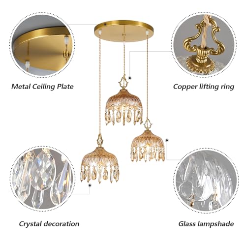 3 Light Glass Pendant Light Crystal Hanging Light Fixtures