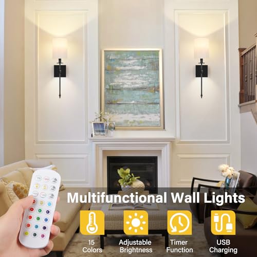 19 inch Battery Operated Wall Sconces Set of 2 with Remote (2 Count)
