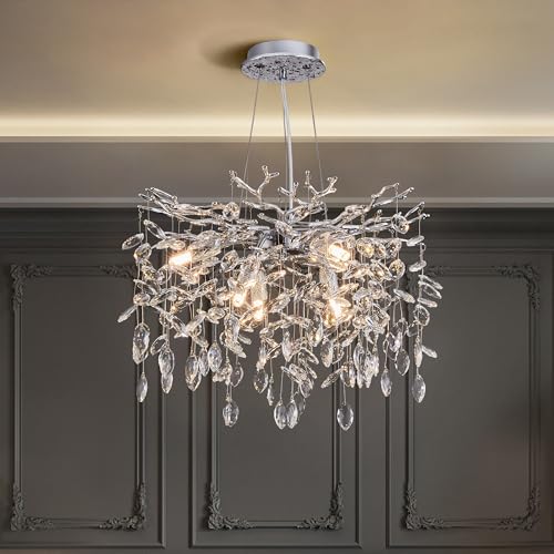 Modern Tree Branch Crystal Chandelier Luxury Silver Crystal Pendant Lighting 18" Contemporary 6 (6 Count)
