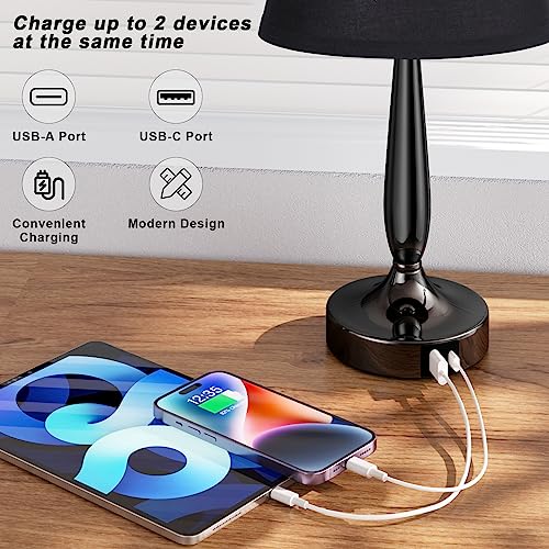 Touch Bedside Lamp for Bedroom with USB C Port