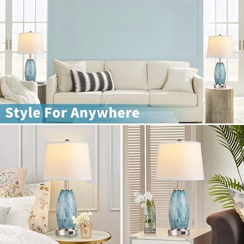 23.5" Coastal Modern Glass Table Lamp for Living Room Bedroom