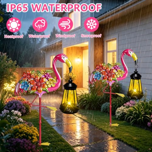 Flamingo Garden Decor with Solar Lights Outdoor Waterproof Garden Stakes