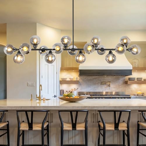 75'' Black Linear Chandelier Large Dining Room Light Fixtures Over Table