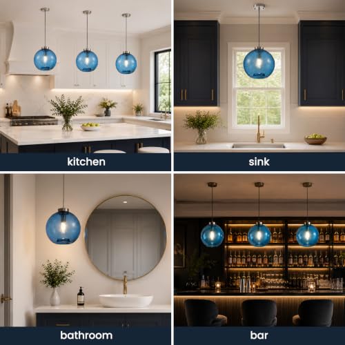 11.8" Coastal Blue Globe Seeded Glass Kitchen Island Pendant Light