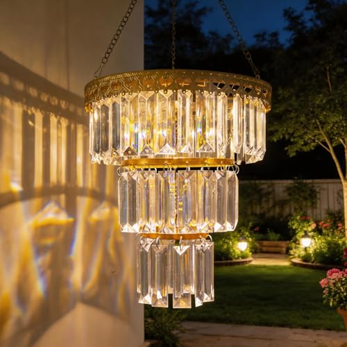 Solar Hanging Crystal Chandelier Vintage Outdoor Garden Decor Light