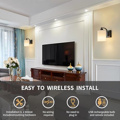 Black Rechargeable Wall Sconces Set of 2 with Remote (2 Wall Sconces)