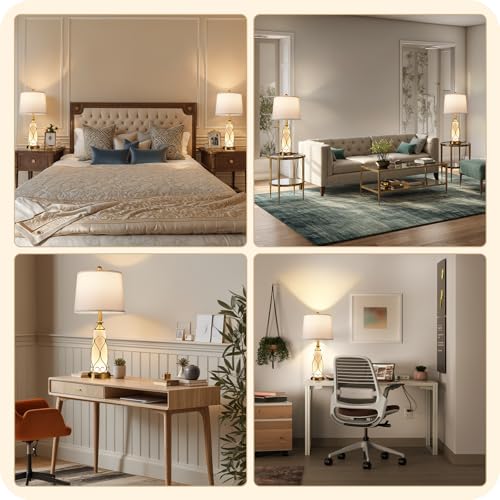 25.6" Glass Gold Table Lamps Set of 2 (2 Count)