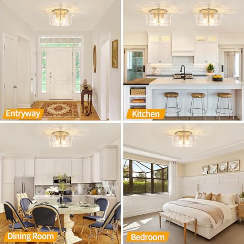 Modern Gold Semi Flush Mount Ceiling Light 3 Lights Ceiling Lamp (3 Count)