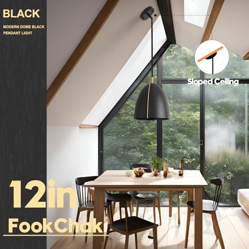 Black Dome Pendant Light 3 Light Socket Large Pendant Light Fixture with Adjustable Pendant Rod 12in Black Gold Pendant Lighting for Kitchen Island Dining Room Kitchen Sink