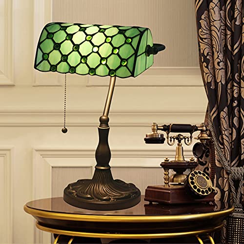 Tiffany Style Bankers Table Lamp Stained Glass Piano Desk Lamp Vintage Bedroom Bedside Lamp for Study