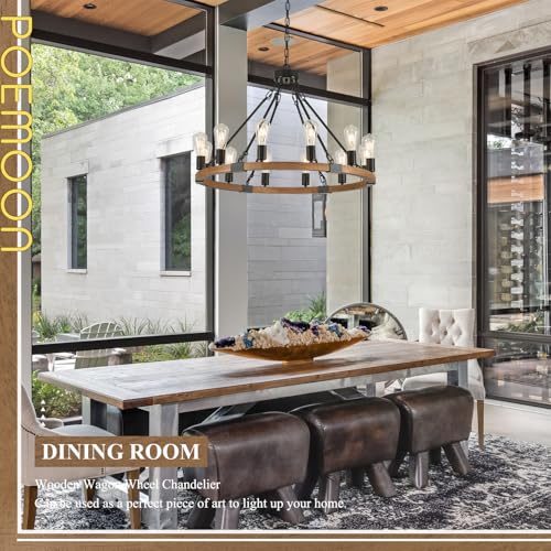 Oak Wooden Wagon Wheel Chandelier 12