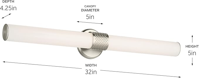 Kichler Sashi 32" LED Large Bath Bar with White Glass in Brushed Nickel, Modern, for Vanity, Fireplace, Buffet, Hallway, Vanity Mirror, (32" W x 5" H) 55193NILED