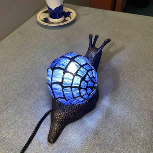 L10983 Blue Land Snail Tiffany Style Stained Glass Accent Table Lamp