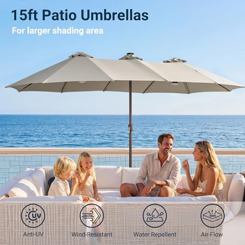 15 Ft Umbrella Outdoor Patio Solar Lights with Base