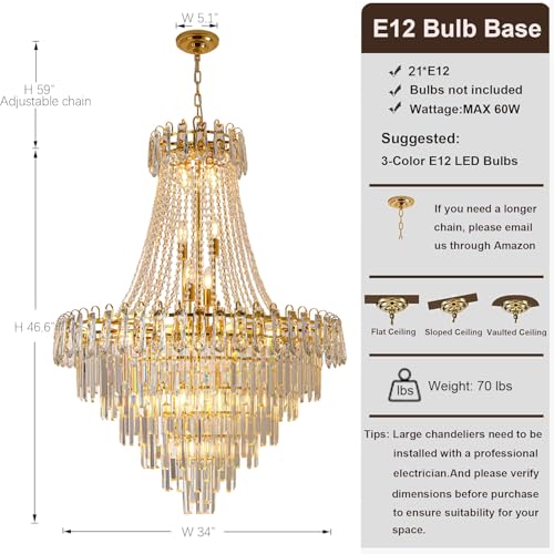 34 Inch Large Tiered Empire Crystal Chandelier