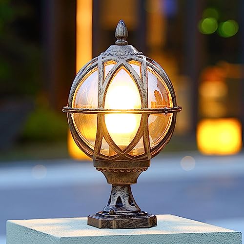 Outdoor Post Light Fixture Hardwired Column Lights with Amber Glass Globe
