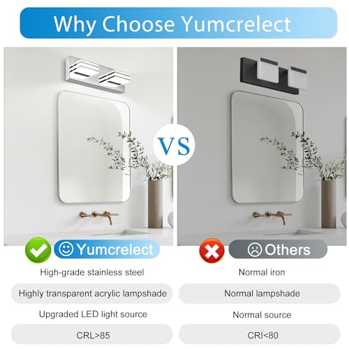LED Vanity Light Bar 2 light Bathroom Mirror Light Fixtures Modern 12W Bath Lamps Over Mirror 14 Inch Bathroom Wall Lighting Fixtures Chrome Restroom Lights Fixtures over Sink Acrylic Vanity Sconces
