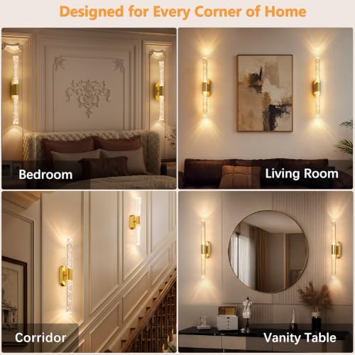 Crystal Battery Operated Wall Sconces Set of 2 for Home Space (2 Count)