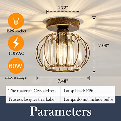 Semi Flush Mount Ceiling Light Fixture E26 Mini Crystal Chandelier Oil Rubbed Bronze Small Ceiling Lamp for Entryway Bedroom Bathroom Hallway Closet Foyer Light