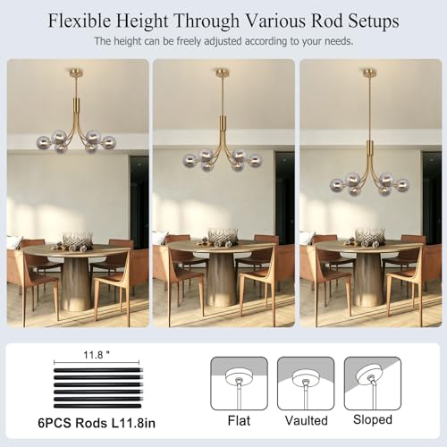 Mid Century Chandelier Modern Sputnik Dining Room Light Fxiture Globe 27in